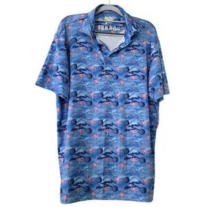 TailorByrd Golf Polo Shirt Flamingos Camo •Men L• Print Quick Dry Blue Top